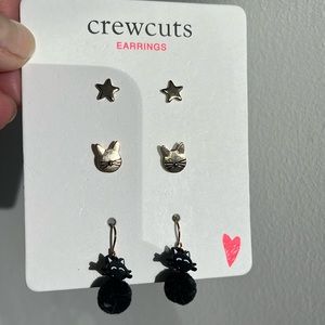 Crewcuts (J Crew) earrings kitty cat black set of 3 NWT